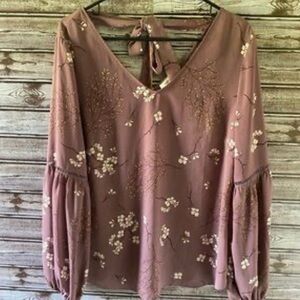 Rose & Olive Mauve Floral Tie-Back Blouse